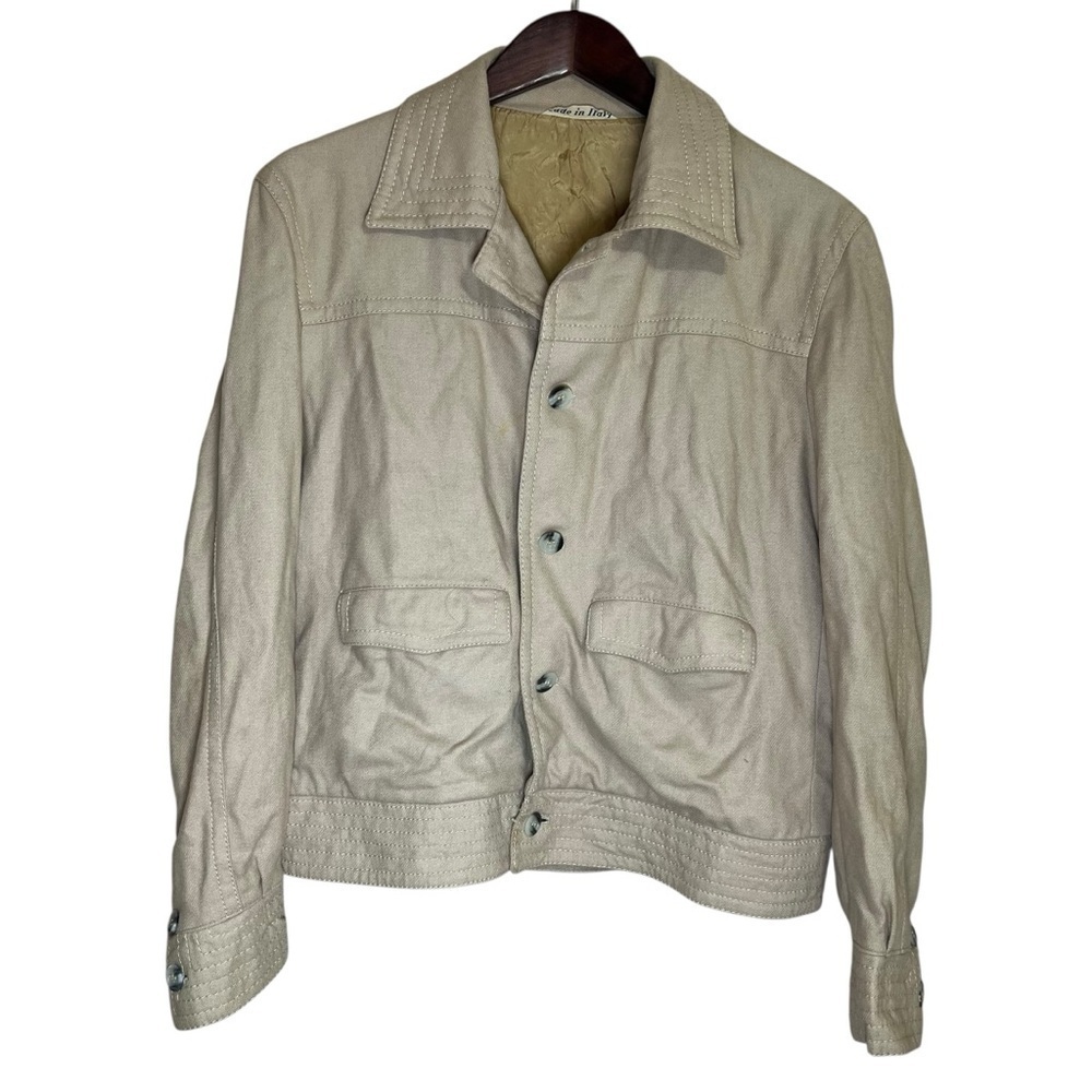 Vintage Made in Italy Wool Blend Utility Jacket Cropped Boxy Workwear 60s Lined